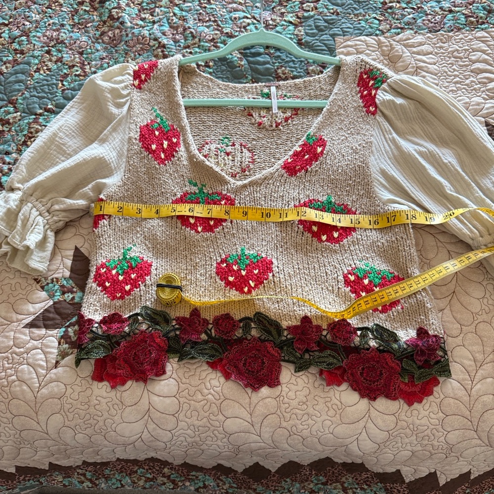 Free People Cream and Red Strawberry Knit top - Picture 12 of 14